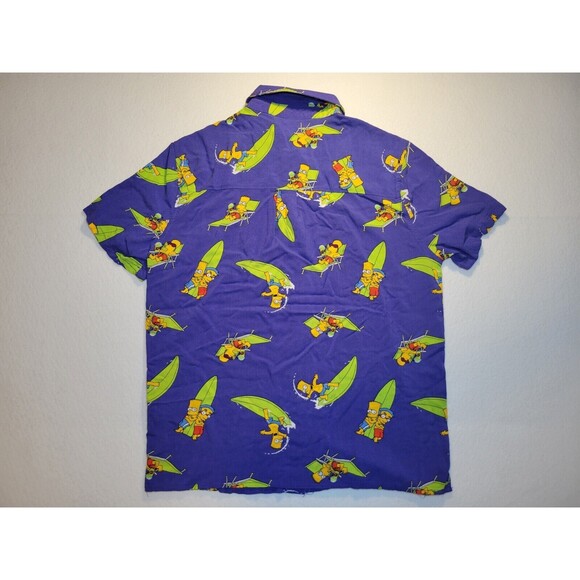 The Simpsons Bart & Milhouse Surfing Hawaiian Rayon Button Up Shirt Adult Medium - Picture 5 of 7